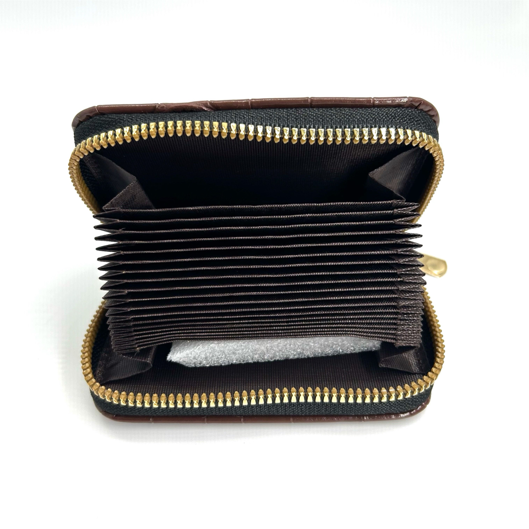 コインケース ミニ財布 カードケース クロコダイル柄　ブラウン/大容量18枚収納 レディースのファッション小物(名刺入れ/定期入れ)の商品写真