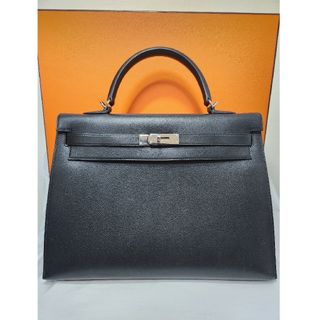 Hermes - HERMES ケリー35 外縫 黒 ノワール シルバー金具