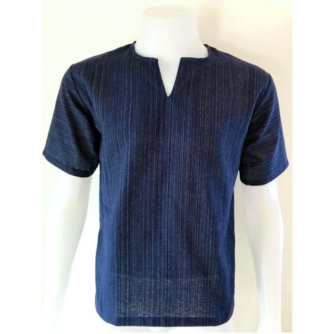 3700円○L Tシャツ Vネック シンプル エスニック　アジアン　ブルー メンズのトップス(Tシャツ/カットソー(半袖/袖なし))の商品写真