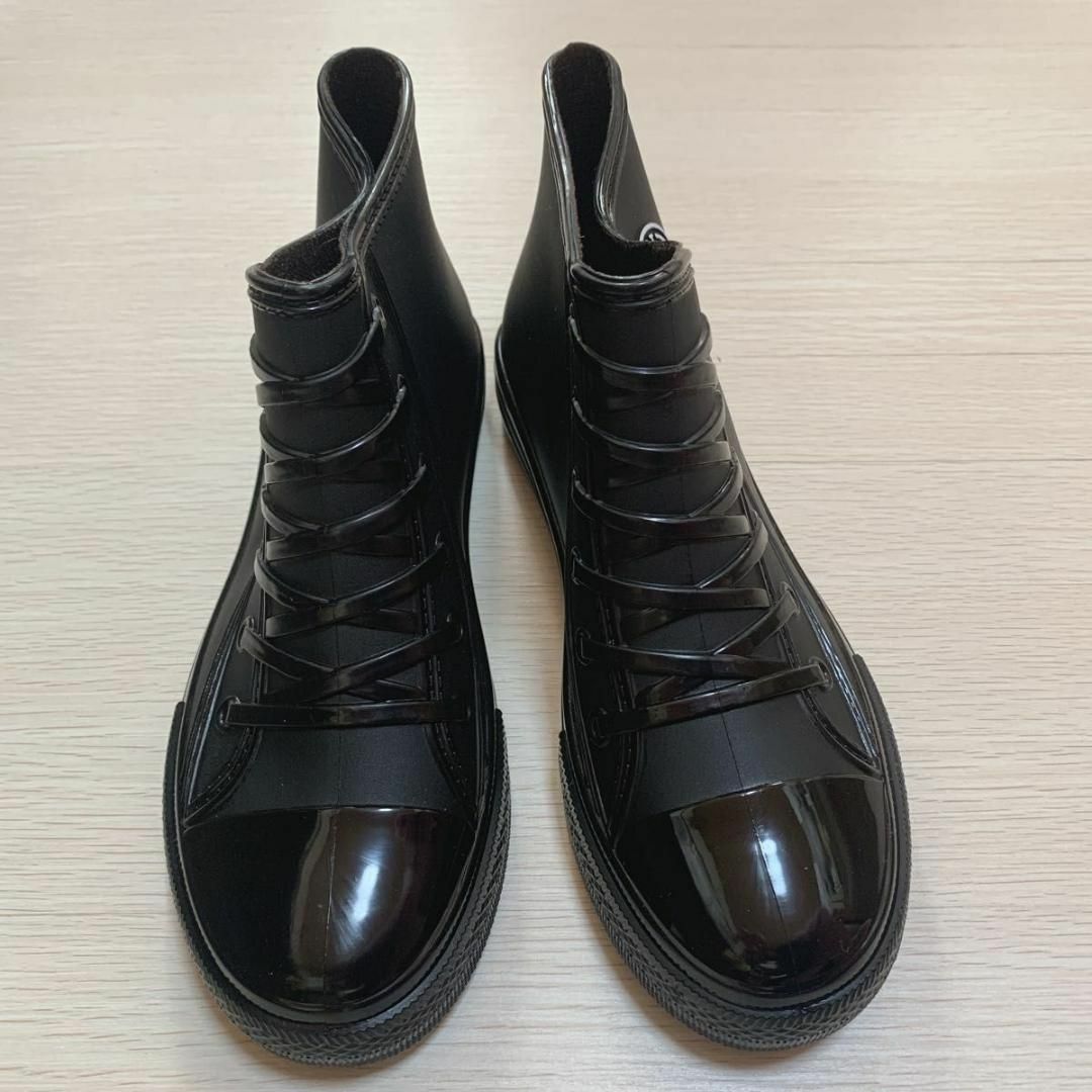23cm レインシューズ レインブーツ 長靴 黒 ハイカット ショートブーツ レディースの靴/シューズ(レインブーツ/長靴)の商品写真