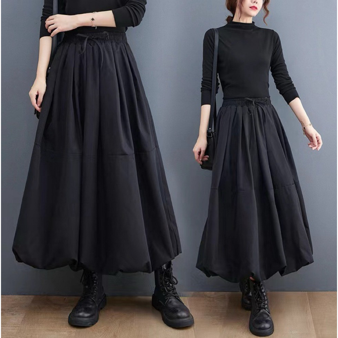 バルーンスカート　XL ブラック　フレア　ロング　モード系　コクーン レディースのスカート(ロングスカート)の商品写真