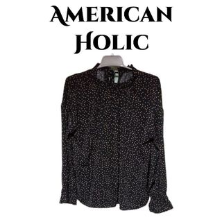 アメリカンホリック(AMERICAN HOLIC)のアメリカンホリックドット柄ブラウスフリー中古美品黒(シャツ/ブラウス(長袖/七分))