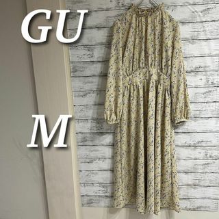 ジーユー(GU)のGU 花柄ロングワンピース　マキシ丈　総柄　プルオーバー　長袖　aライン　M(ロングワンピース/マキシワンピース)