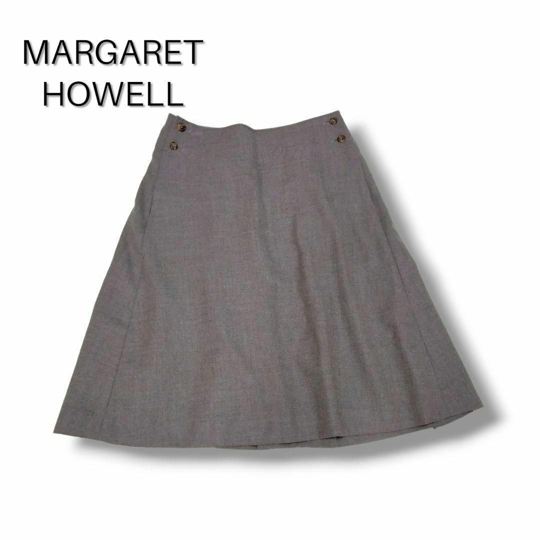 MARGARET HOWELL(マーガレットハウエル)の【美品】マーガレットハウエル　フレアスカート　プリーツ　サイズ2 M グレー レディースのスカート(ひざ丈スカート)の商品写真