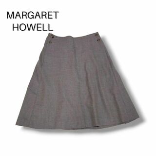 マーガレットハウエル(MARGARET HOWELL)の【美品】マーガレットハウエル　フレアスカート　プリーツ　サイズ2 M グレー(ひざ丈スカート)