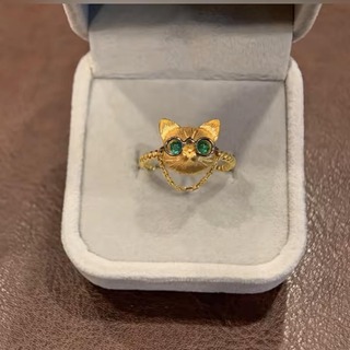【即売れ】リング　猫　ゴールド　高級感　レトロ　指輪　猫好き　グリーンアイ　ネコ