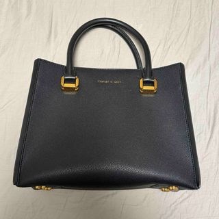 チャールズアンドキース(Charles and Keith)のチャールズアンドキース ラージテクスチャード ダブルハンドルバッグ ブラック(ハンドバッグ)