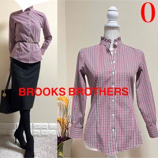 ブルックスブラザース(Brooks Brothers)の美品！ブルックスブラザーズ　フリルスタンドカラー　チェック　ブラウス　シャツ　0(シャツ/ブラウス(長袖/七分))