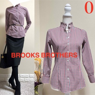 Brooks Brothers - 美品！ブルックスブラザーズ　フリルスタンドカラー　チェック　ブラウス　シャツ　0