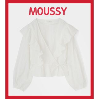 マウジー(moussy)のマウジー ブラウス 白 長袖 フリル レディース トップス 春 ショート丈(シャツ/ブラウス(長袖/七分))