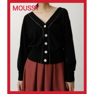 マウジー(moussy)のマウジー カーディガン レディース 春 ショート丈 黒 長袖 vネック トップス(カーディガン)