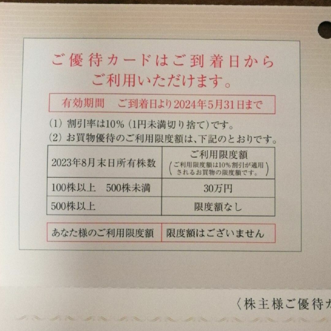 高島屋 株主優待 限度額なし 株主優待カード チケットの優待券/割引券(その他)の商品写真