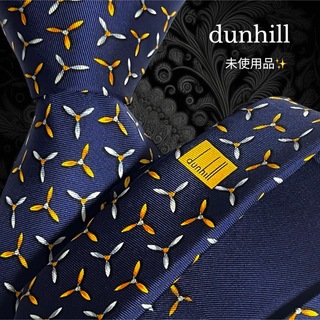 ダンヒル(Dunhill)のdunhill ダンヒル ネイビー オレンホワイト 花柄系イタリア製(ネクタイ)