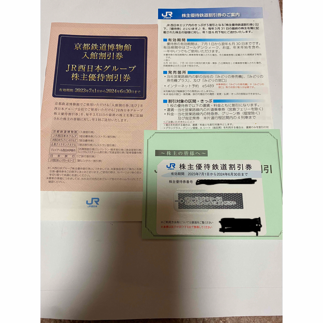 JR(ジェイアール)のJR西日本　株主優待鉄道割引券　グループ株主優待割引券　ラクマ発送 チケットの乗車券/交通券(鉄道乗車券)の商品写真