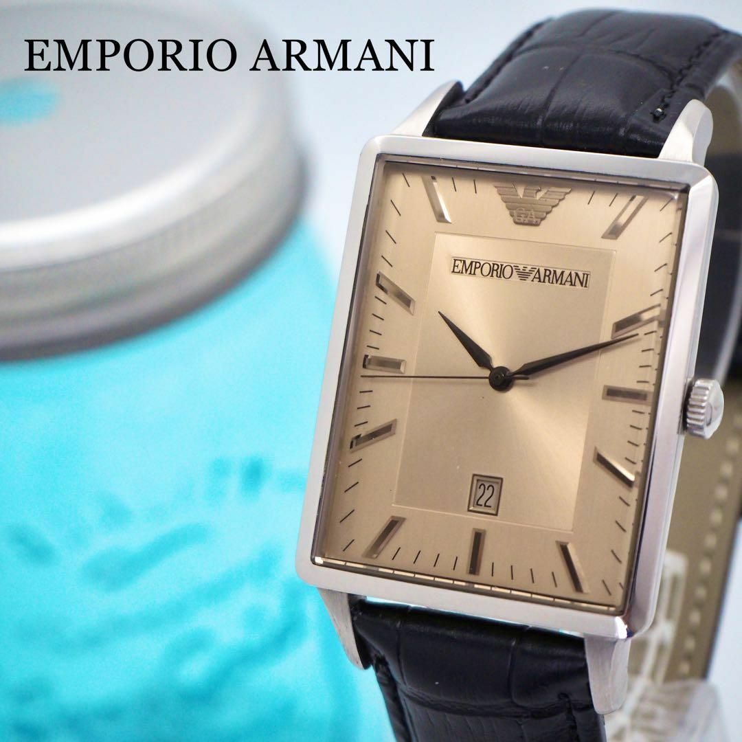 Emporio Armani(エンポリオアルマーニ)の132【美品】エンポリオアルマーニ時計　メンズ腕時計　スモークガラス　スクエア メンズの時計(腕時計(アナログ))の商品写真