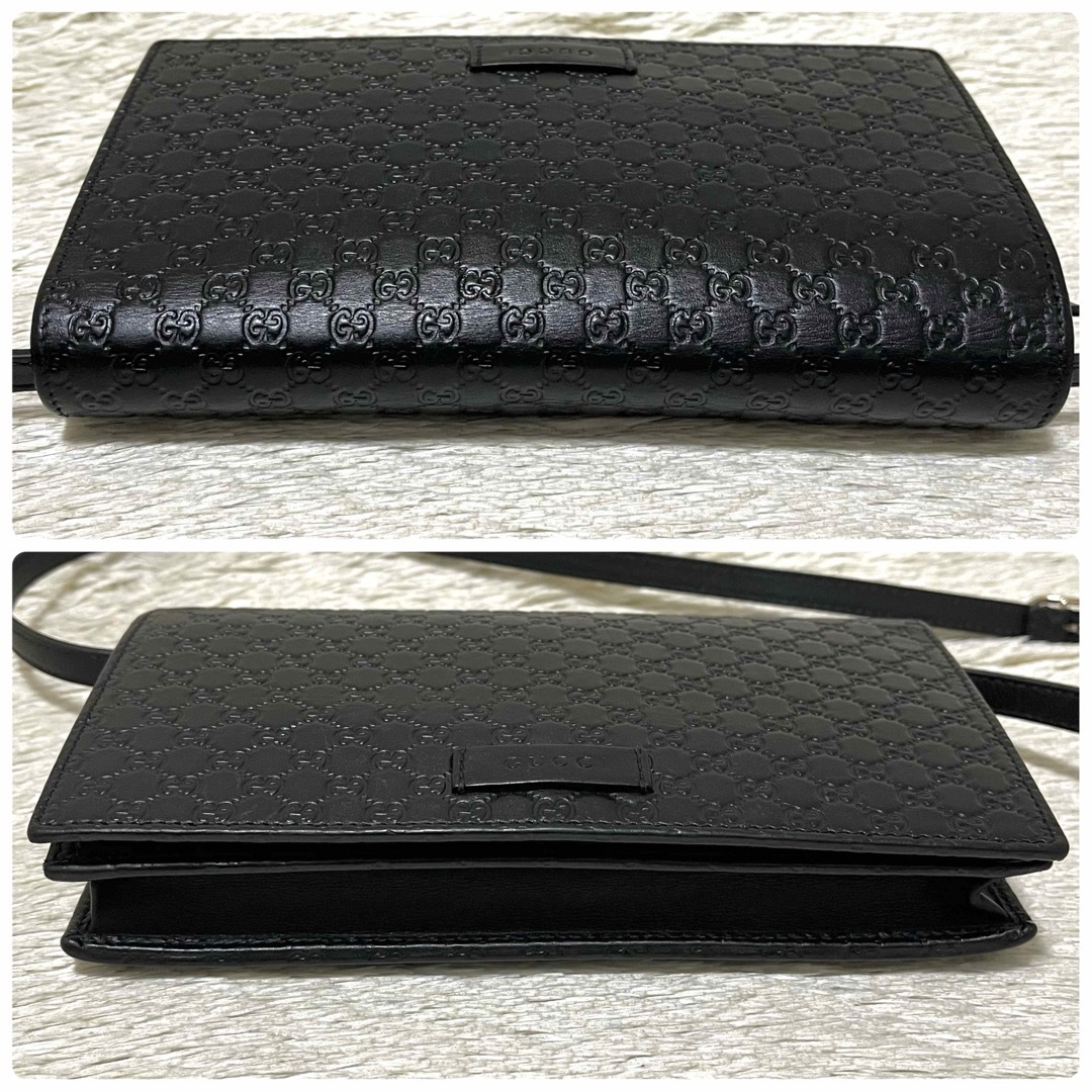 Gucci(グッチ)の734箱付✨美品✨グッチ ショルダーウォレット マイクロシマ GG柄 レザー 黒 レディースのバッグ(ショルダーバッグ)の商品写真