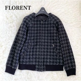 FLORENT - フローレント 千鳥格子 モノトーン ノーカラー ブルゾン ジャケット 黒