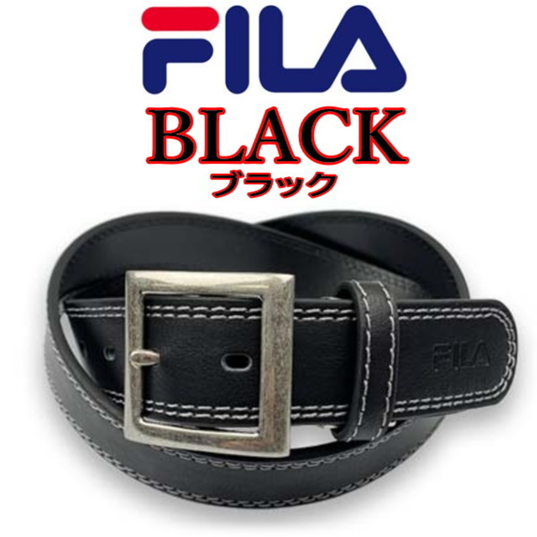 FILA(フィラ)のブラック 黒   002 フィラ ベルト ギャリソン ダブルステッチ メンズのファッション小物(ベルト)の商品写真