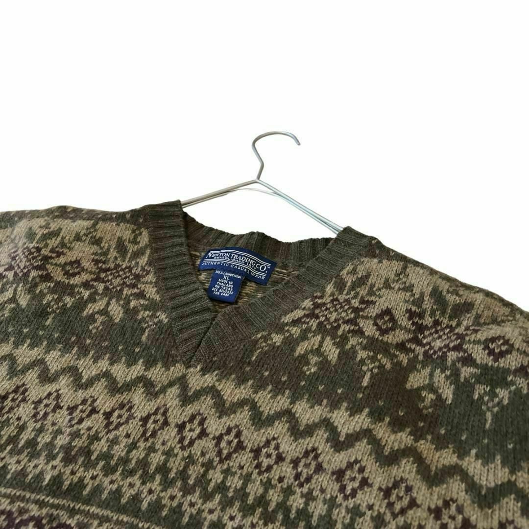ヴィンテージ ラムウール ノルディック 総柄 ニットセーター Vネックi30 メンズのトップス(ニット/セーター)の商品写真