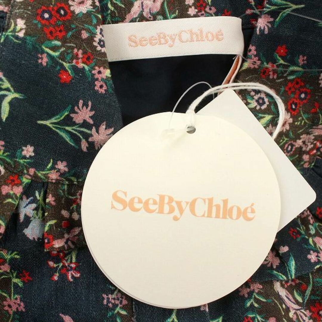 SEE BY CHLOE(シーバイクロエ)のクロエ SEEBY CHLOE リネン セットアップ 花柄シャツ スカート 緑 レディースのトップス(シャツ/ブラウス(長袖/七分))の商品写真
