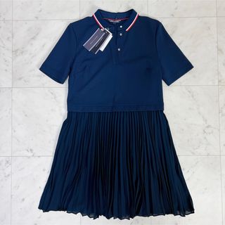 トミーヒルフィガー(TOMMY HILFIGER)の《タグ付き未使用》トミーヒルフィガー ワンピース チュニック プリーツ 紺 M(ひざ丈ワンピース)