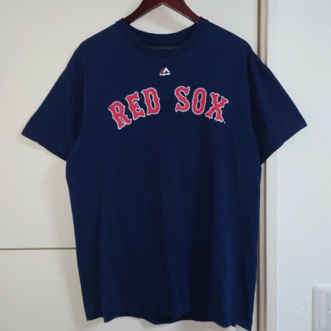 Majestic(マジェスティック)のMLB レッドソックス 両面プリントTシャツ 古着 メジャーリーグ メンズのトップス(Tシャツ/カットソー(半袖/袖なし))の商品写真