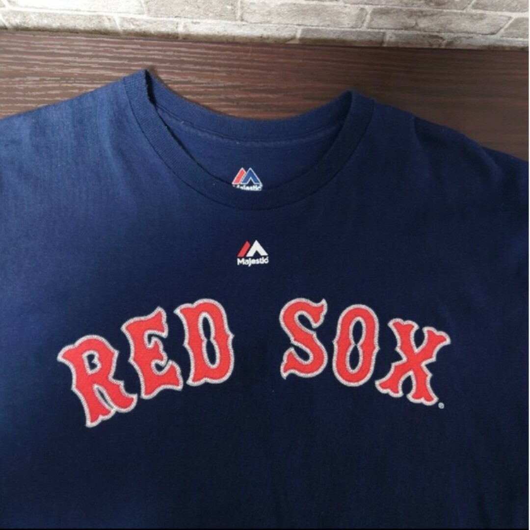 Majestic(マジェスティック)のMLB レッドソックス 両面プリントTシャツ 古着 メジャーリーグ メンズのトップス(Tシャツ/カットソー(半袖/袖なし))の商品写真