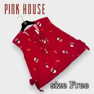 PINK HOUSE - 【極美品】ピンクハウス　ノースリーブ　ブラウス　チェリー柄　リボン付