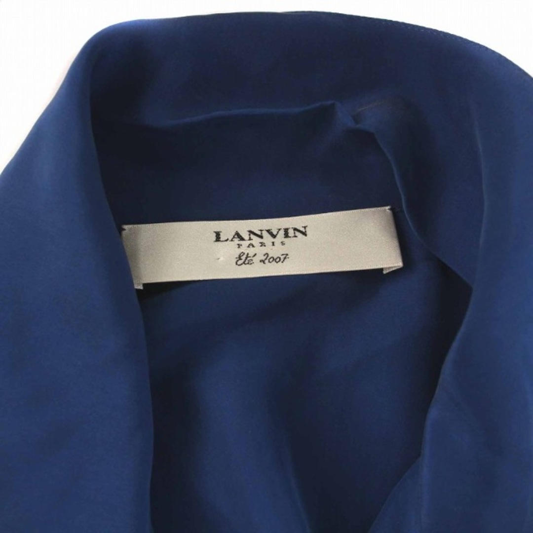 LANVIN(ランバン)のランバン シルク シャツ ワンピース ひざ丈 ジップアップ 半袖 36 S 青 レディースのワンピース(ひざ丈ワンピース)の商品写真