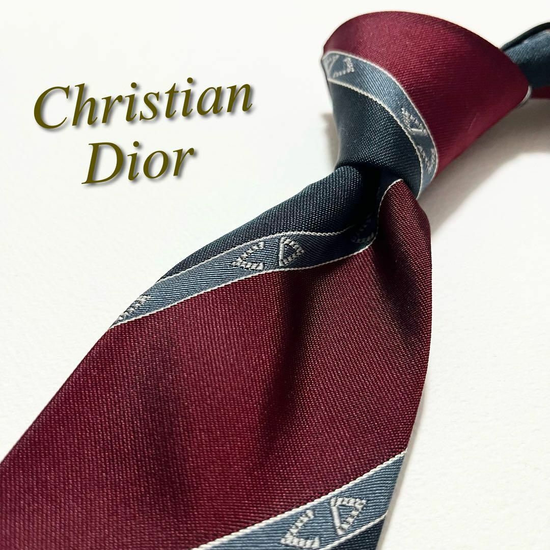 Christian Dior(クリスチャンディオール)の【美品】クリスチャンディオール ネクタイ ストライプ×CD柄 ロゴグラム シルク メンズのファッション小物(ネクタイ)の商品写真