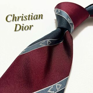 クリスチャンディオール(Christian Dior)の【美品】クリスチャンディオール ネクタイ ストライプ×CD柄 ロゴグラム シルク(ネクタイ)