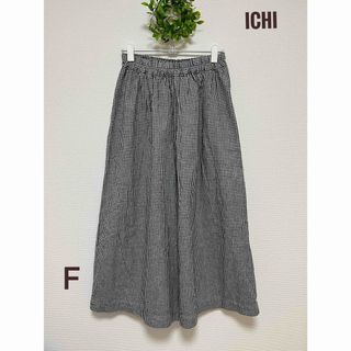 イチ(ichi)の美品　ICHI ギンガムチェック　ワイドパンツ　リネンコットン　手洗い可能　F(カジュアルパンツ)