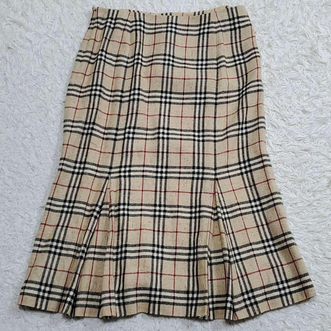 BURBERRY(バーバリー)の極美品 4L バーバリー シルク 羊毛 リネン スカート ベージュ 大きいサイズ レディースのスカート(ロングスカート)の商品写真