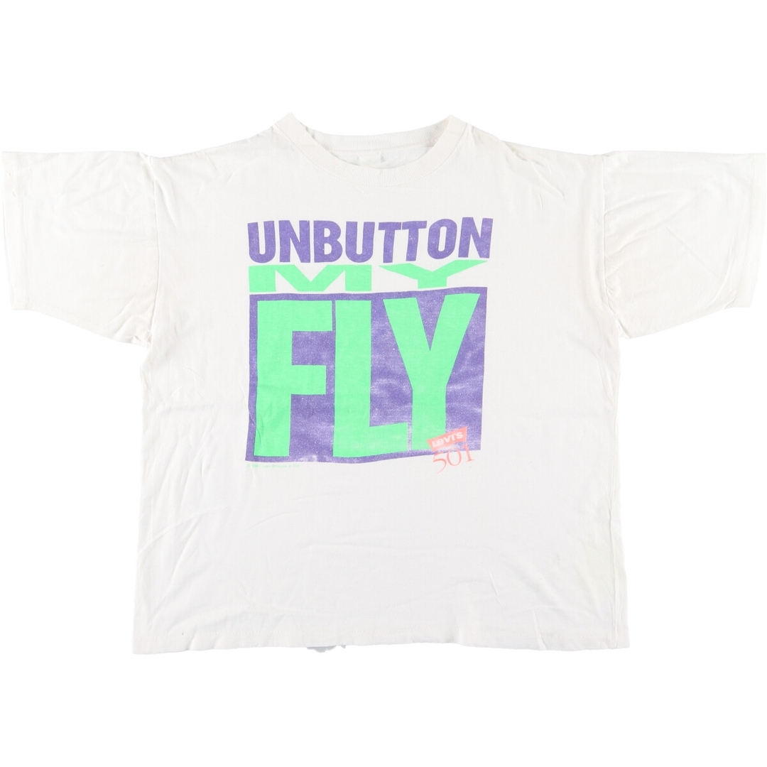 Levi's(リーバイス)の古着 90年代 リーバイス Levi's UNBUTTON MY FLY 半袖 ロゴTシャツ メンズXL ヴィンテージ /eaa428185 メンズのトップス(Tシャツ/カットソー(半袖/袖なし))の商品写真