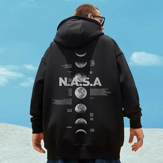 パーカー フード NASA 地球 月 ゆったり 裏起毛 ストリート 黒 XL(パーカー)