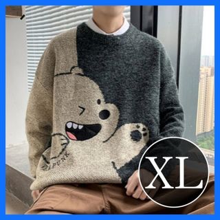 【新商品♪】　メンズ　セーター　ニット　丸首　くま　ＸＬ　アメカジ　原宿　韓国(ニット/セーター)