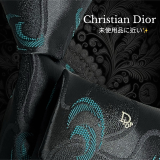 クリスチャンディオール(Christian Dior)のChristian Dior ブラック エメラルドグリーン ロゴ(ネクタイ)