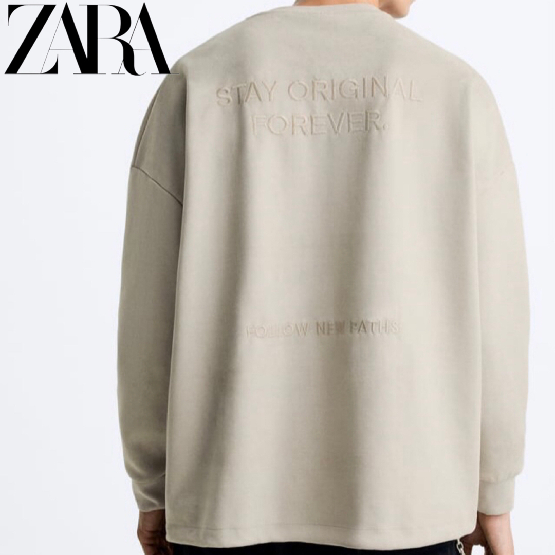 ZARA(ザラ)のZARA⭐️ エンブロイダリーテキスト スウェットシャツ XXL 刺繍 ブラウン メンズのトップス(スウェット)の商品写真