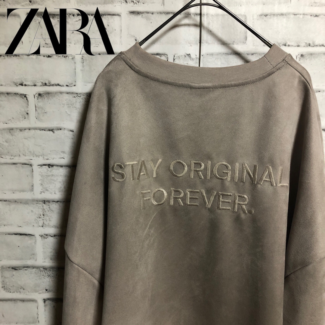 ZARA(ザラ)のZARA⭐️ エンブロイダリーテキスト スウェットシャツ XXL 刺繍 ブラウン メンズのトップス(スウェット)の商品写真