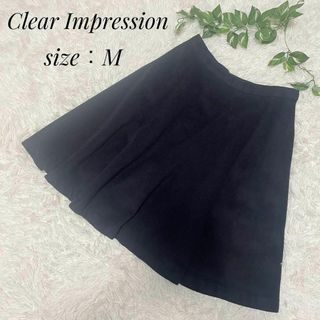 クリアインプレッション(CLEAR IMPRESSION)のClear Impression レディース　プリーツ　膝丈スカート　黒　M(ひざ丈スカート)