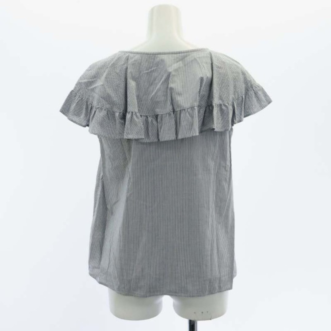 franche lippee(フランシュリッペ)のフランシュリッペ ブラック ストライプフリルブラウス シャツ M グレー 白 レディースのトップス(シャツ/ブラウス(半袖/袖なし))の商品写真