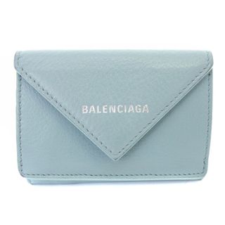 バレンシアガ(Balenciaga)のバレンシアガ ペーパー ミニ ウォレット 三つ折り 財布 レザー ロゴ 水色(財布)