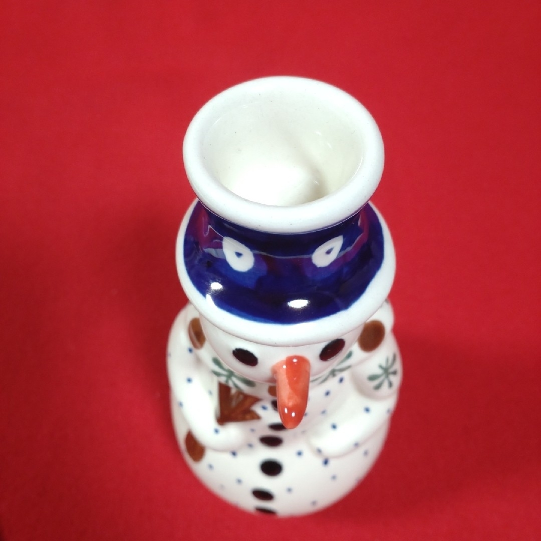 Polish Pottery(ポーリッシュポタリー)のポーリッシュポタリー　スノーマン　置物　ロウソクたて　雪だるま インテリア/住まい/日用品のインテリア小物(置物)の商品写真