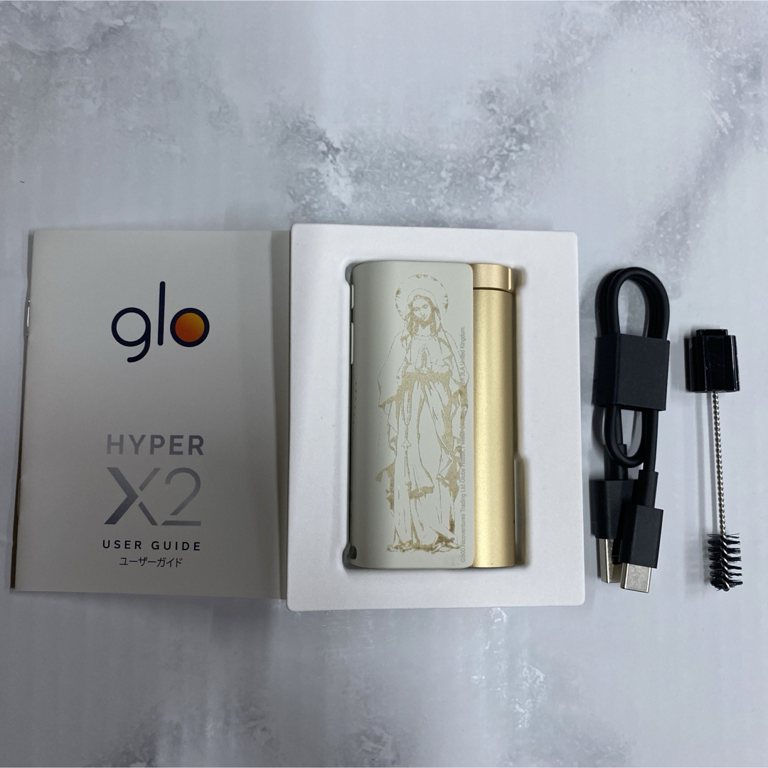 glo(グロー)のマリア 両面 レーザー加工 glo hyper X2 グローハイパー本体 白 金 メンズのファッション小物(タバコグッズ)の商品写真