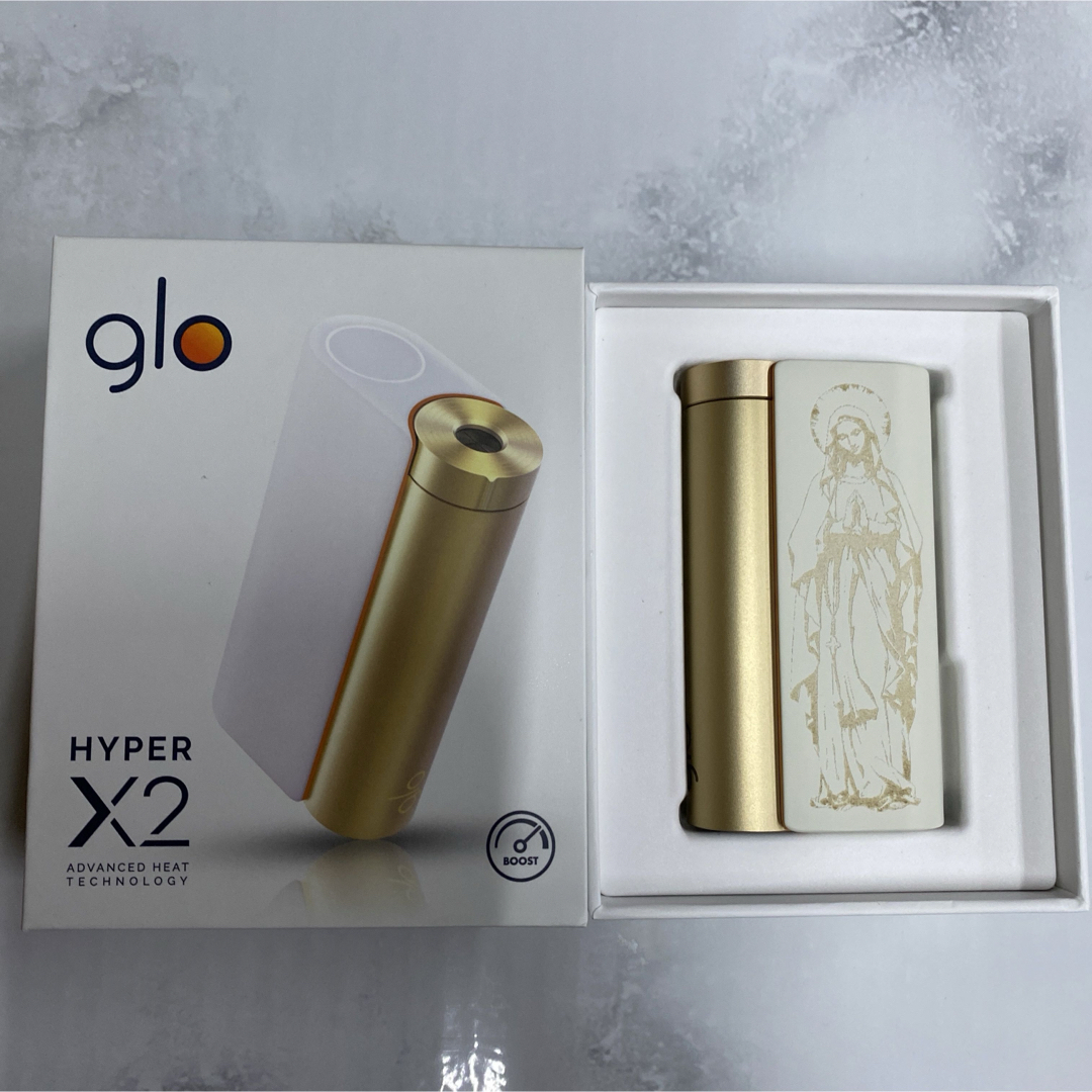 glo(グロー)のマリア 両面 レーザー加工 glo hyper X2 グローハイパー本体 白 金 メンズのファッション小物(タバコグッズ)の商品写真