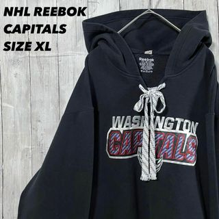 リーボック(Reebok)のアメリカ古着リーボック　NHLキャピタルズプリントレースアップスエットパーカー黒(パーカー)