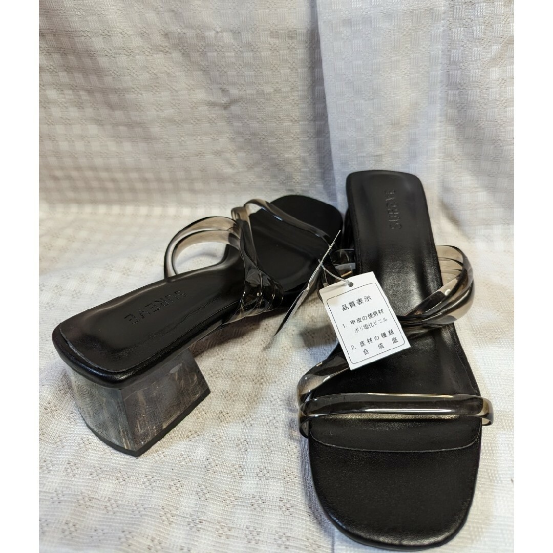 サンダル　クリアソール　太ソール　黒　スリッパ　ヒール レディースの靴/シューズ(サンダル)の商品写真