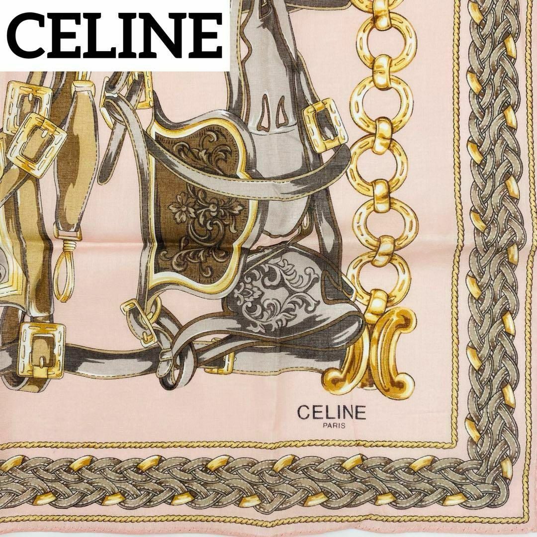 celine(セリーヌ)の極美品 ★CELINE★ ハンカチ トリオンフ チェーン 馬具 スモーキーピンク レディースのファッション小物(ハンカチ)の商品写真