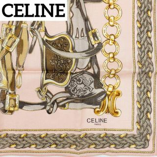 セリーヌ(celine)の極美品 ★CELINE★ ハンカチ トリオンフ チェーン 馬具 スモーキーピンク(ハンカチ)