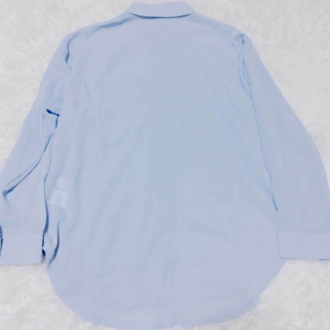 シームレスシャツ キャミソール付き 長袖 ブルー フリーサイズ レディースのトップス(シャツ/ブラウス(長袖/七分))の商品写真